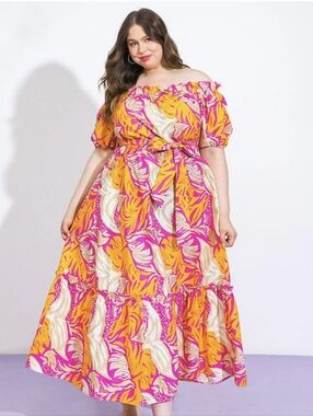 Flying Tomato Pink, Orange & White Floral Tie-waist Ruffle-hem Maxi Dress (2 XL)